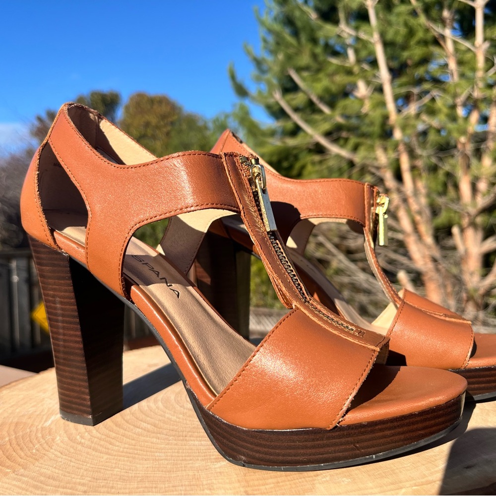 Moda Spana Brown T-Strap Platform High Heel Sandals